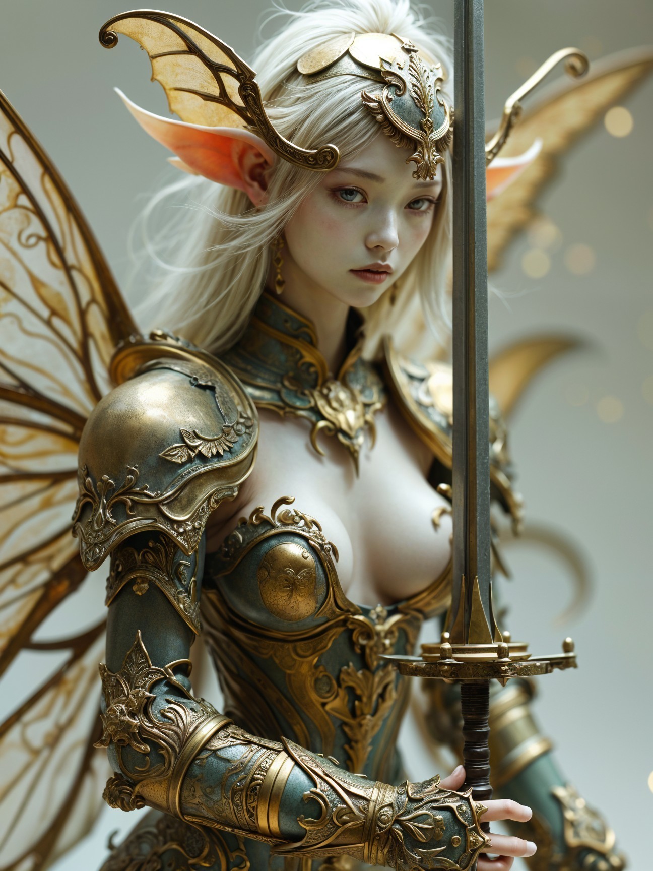 Fantasy Character in Golden Armor with Sword