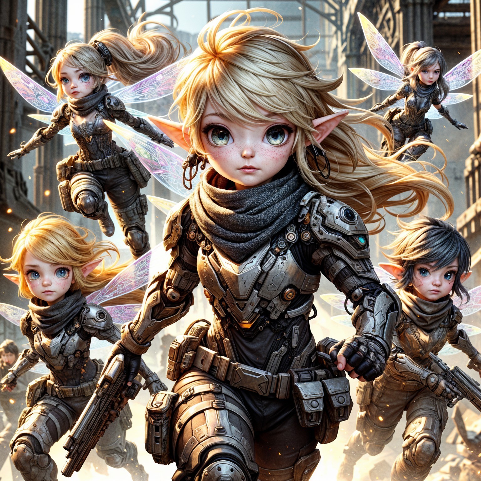 Fantasy Warriors with Fairy Wings in Futuristic Setting