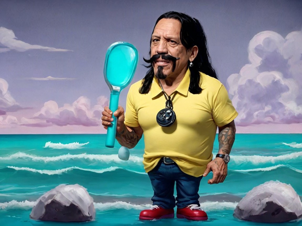Oversized Character on Beach with Turquoise Paddle