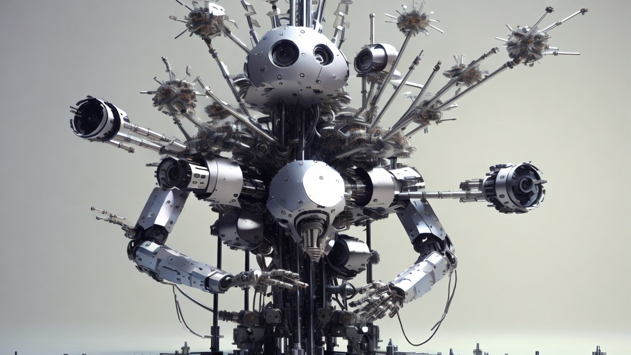 Futuristic machine creature with complex metallic design
