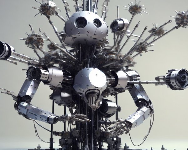 Futuristic machine creature with complex metallic design