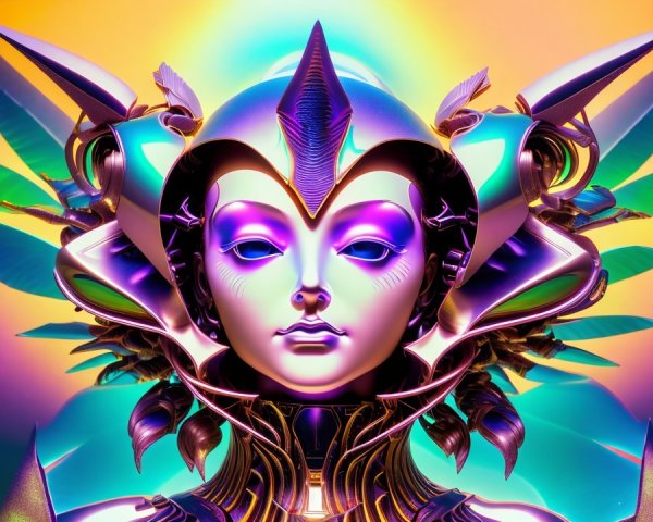 Cyberpunk Robot Woman Portrait with Metallic Features