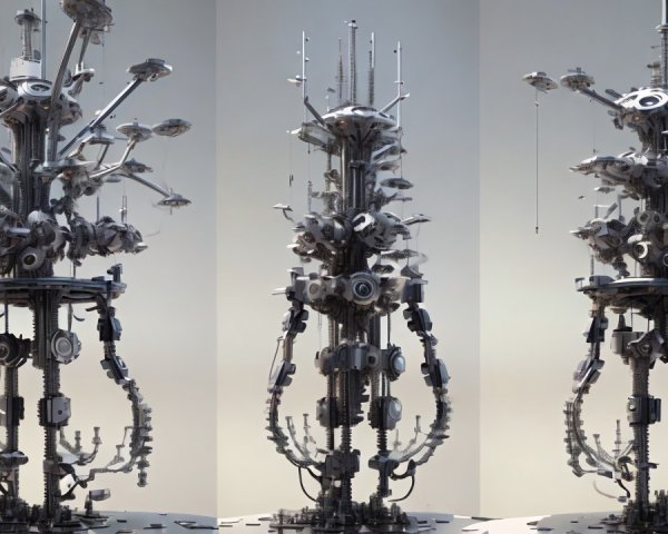 Futuristic Metallic Structure with Complex Design Elements