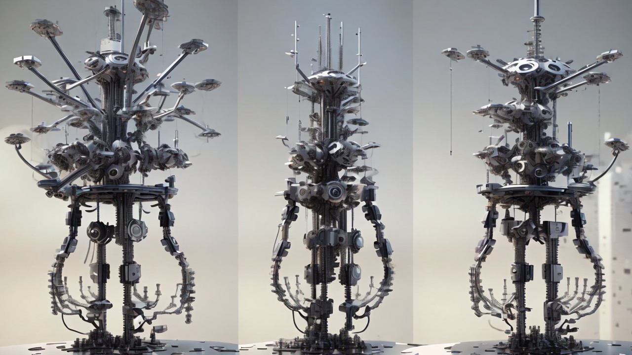 Futuristic Metallic Structure with Complex Design Elements