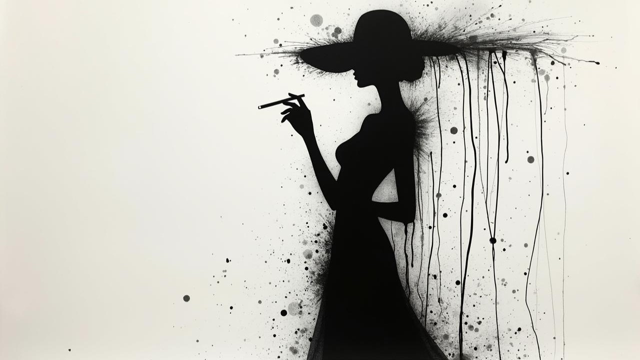 Silhouette of a Woman with Hat and Cigarette