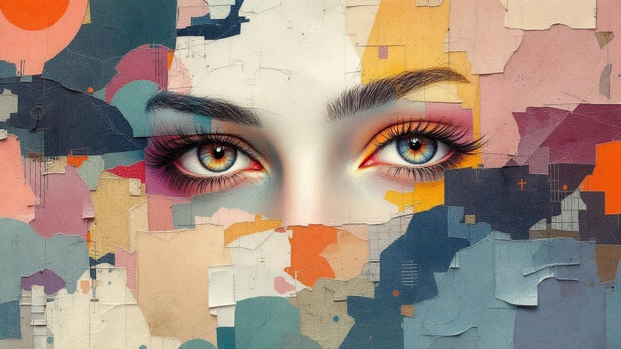 Close-Up of Woman's Eyes with Abstract Colorful Background