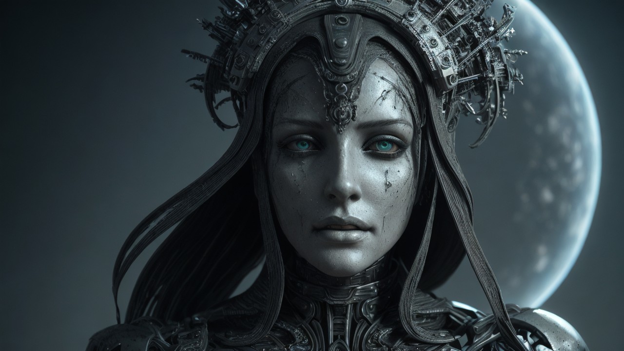 Humanoid Figure with Organic and Mechanical Features