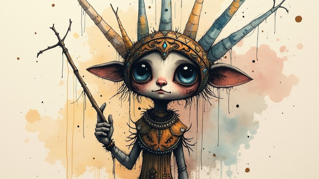 Whimsical Character in Colorful Armor and Crown