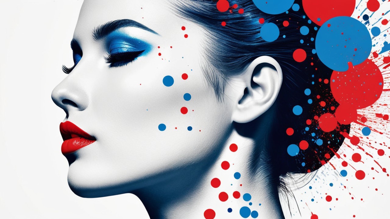 Profile of a Woman with Bold Makeup and Abstract Art