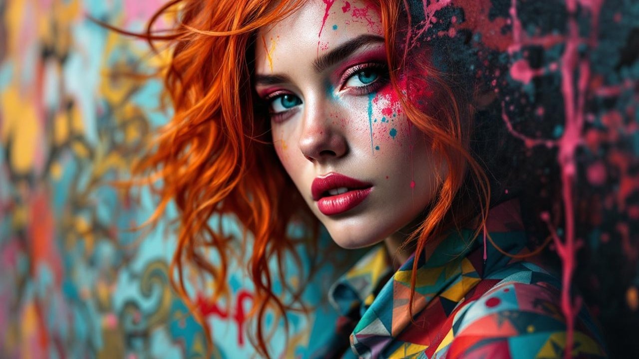 Portrait of a young woman with vibrant orange hair