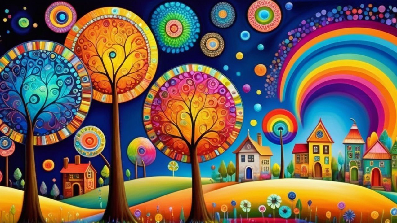 Vibrant Fantastical Landscape with Colorful Elements