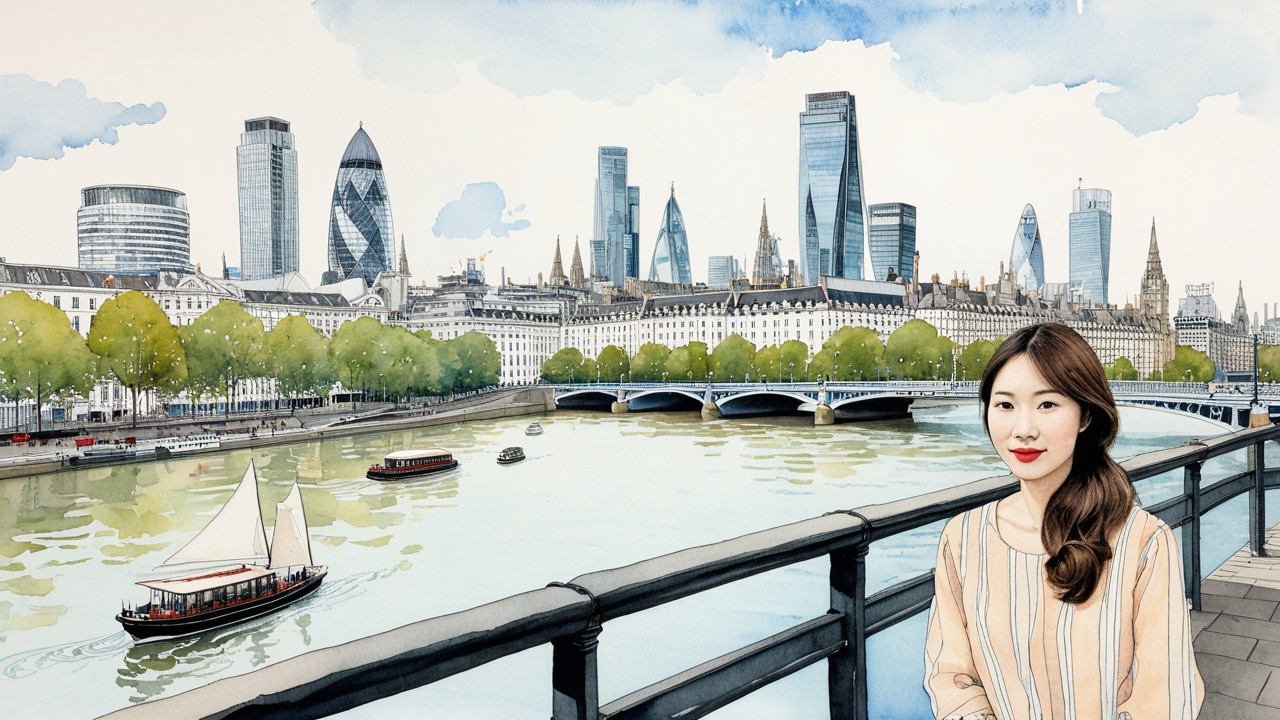 Serene Waterfront Scene with London Skyline and River