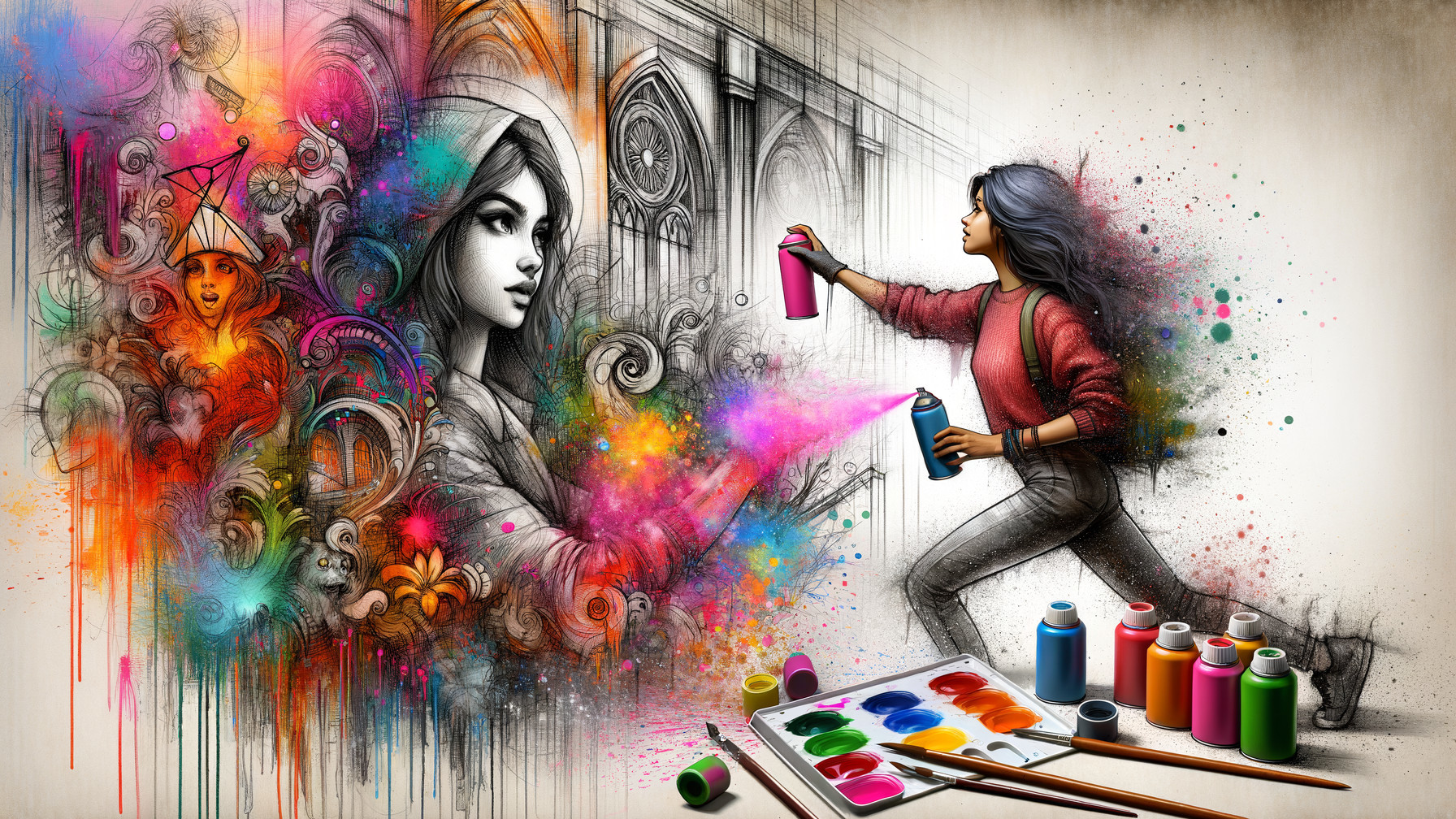 Vibrant Mural Featuring Colorful Paint and Abstract Designs