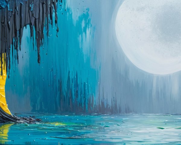 Serene landscape with full moon and reflective water