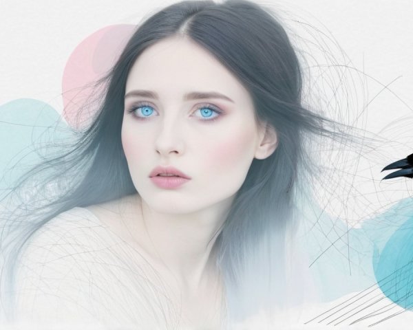 Portrait of a Young Woman with Blue Eyes and Raven