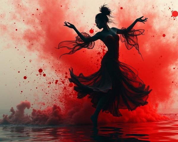 Silhouette of a dancer with vibrant red backdrop