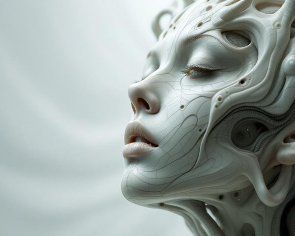 Surreal Futuristic Humanoid Figure with Organic Textures