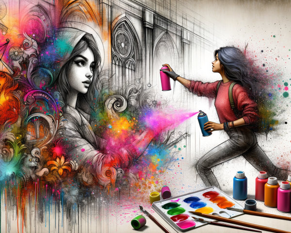 Vibrant Mural Featuring Colorful Paint and Abstract Designs