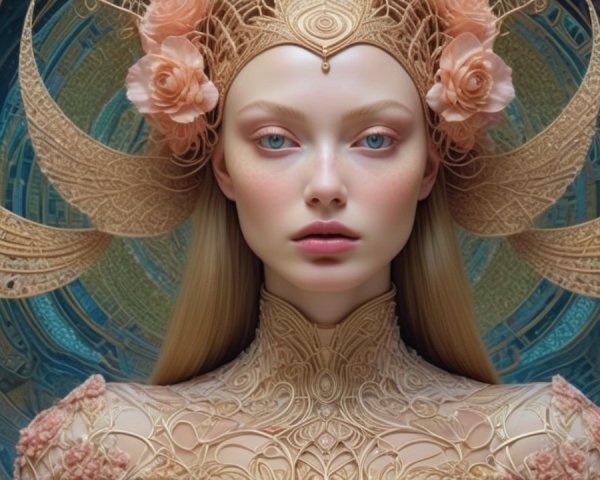 Ethereal Beauty with Golden Patterns and Roses