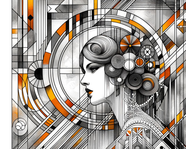 Monochromatic Woman's Profile with Geometric Patterns