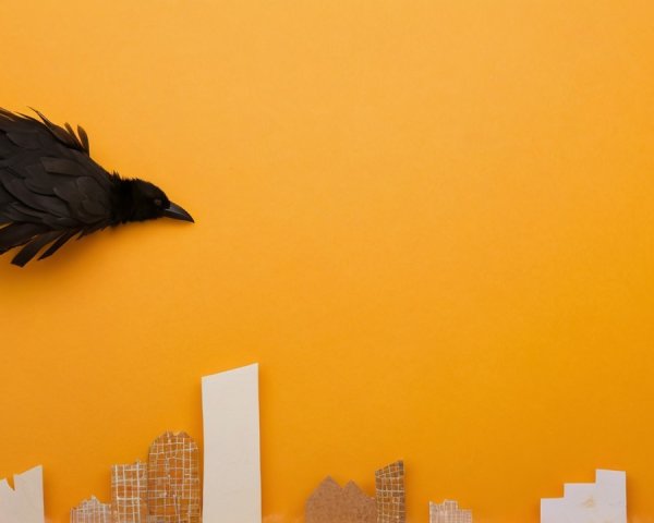 Black Bird in Flight Over Vibrant City Skyline