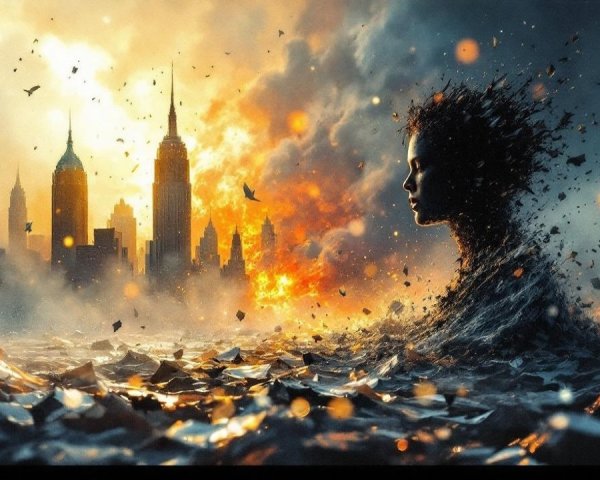 Surreal Female Figure Rising from Turbulent Waters