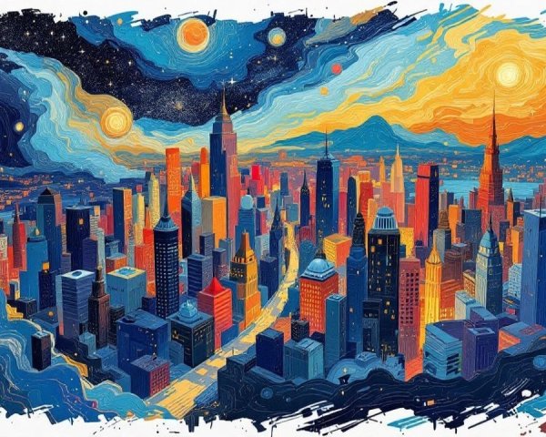 Abstract Night Cityscape with Vibrant Skyscrapers