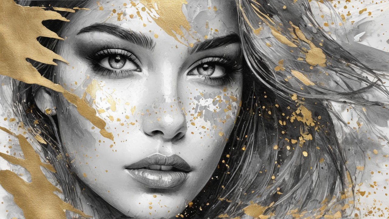 Monochromatic Portrait of a Woman with Gold Accents