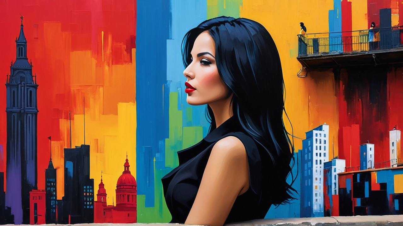 Profile of Woman Against Colorful Urban Mural