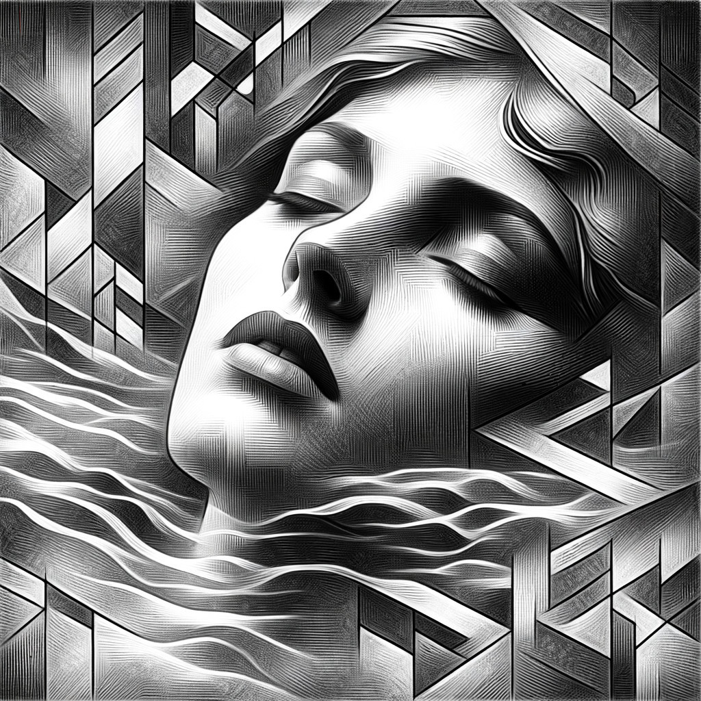 Monochromatic Ethereal Female Face with Abstract Shapes