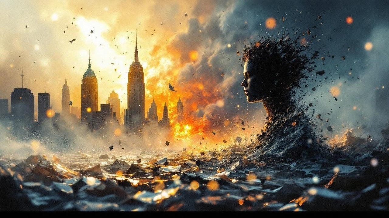 Surreal Female Figure Rising from Turbulent Waters