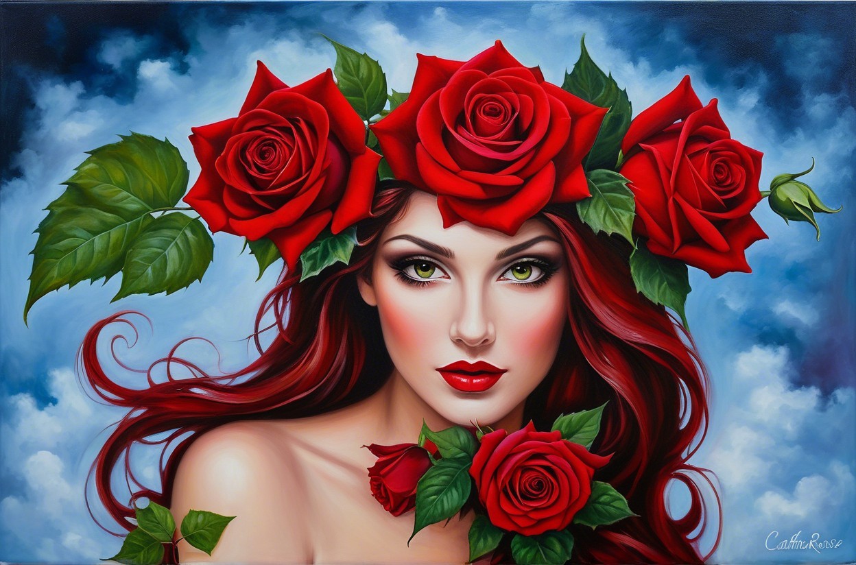 Portrait of a Woman with Red Hair and Roses
