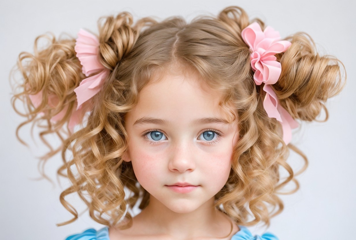 Young girl with curly pigtails and blue dress