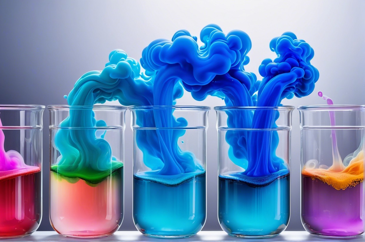 Transparent glasses with vibrant liquids and swirling colors