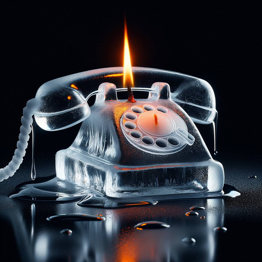 Vintage Rotary Phone Made of Transparent Ice with Candle