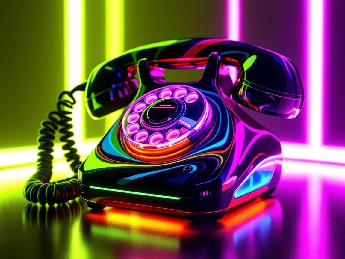 Retro Rotary Telephone with Neon Lights and Patterns