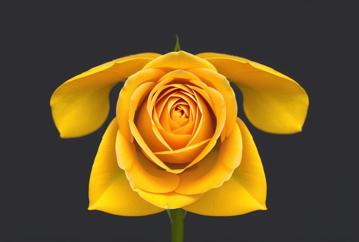 Vibrant Yellow Rose Blooming Against Dark Background
