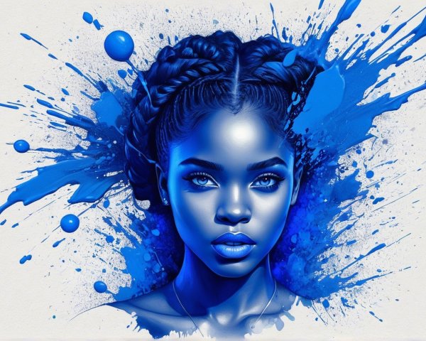 Portrait of a Young Woman with Blue Paint Elements
