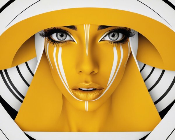 Bold Yellow Face with Intricate Design Elements