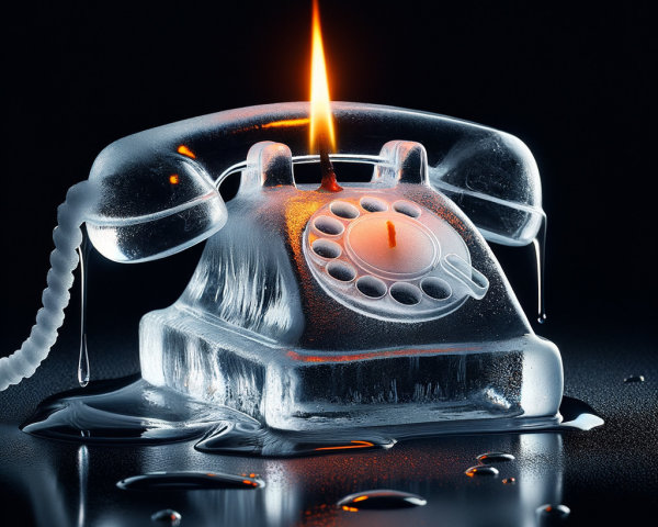 Vintage Rotary Phone Made of Transparent Ice with Candle