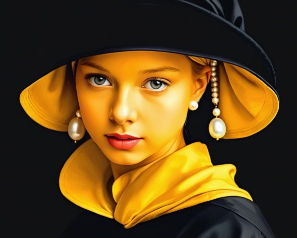 Young girl with blue eyes in black hat and yellow scarf
