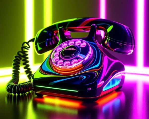 Retro Rotary Telephone with Neon Lights and Patterns