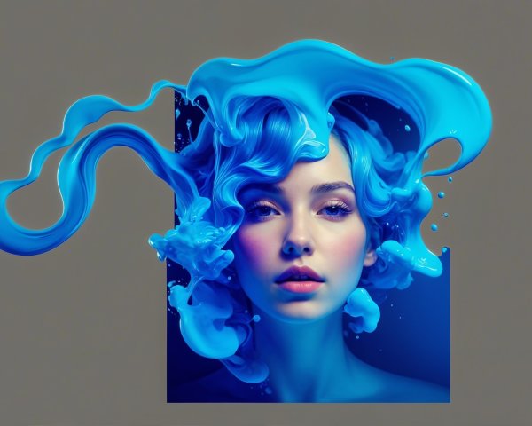 Portrait of a Young Woman with Blue Swirls