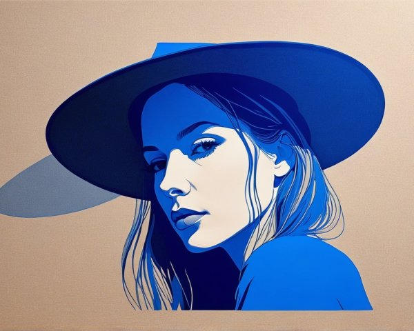 Stylized Portrait of Woman with Wide-Brimmed Hat