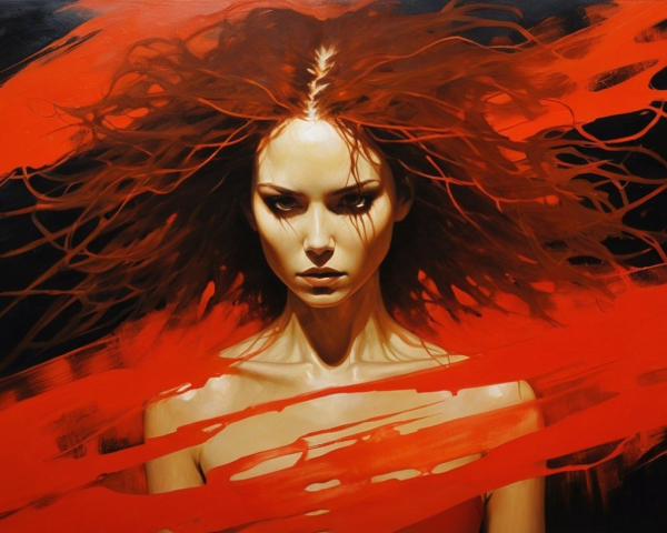 Portrait of a woman with red hair and dynamic colors