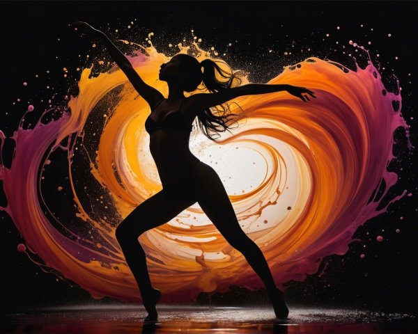 Dancer in Dynamic Pose Against Colorful Backdrop
