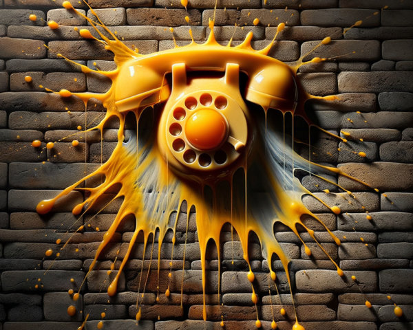 Retro Telephone on Brick Wall with Paint Splatters