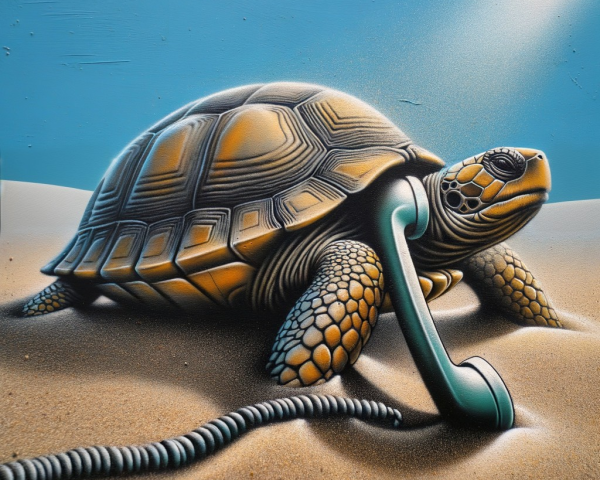 Vibrant mural of a turtle on a sandy beach