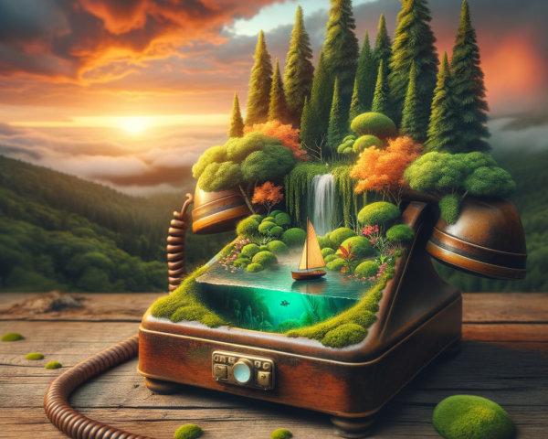 Vintage Telephone Transformed into Miniature Landscape Scene
