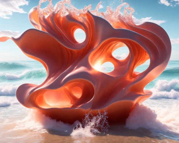 Abstract Sculpture Surrounded by Ocean Waves
